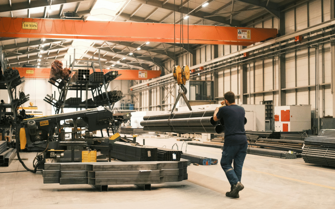 Fabrication floor with welding stations and large machinery